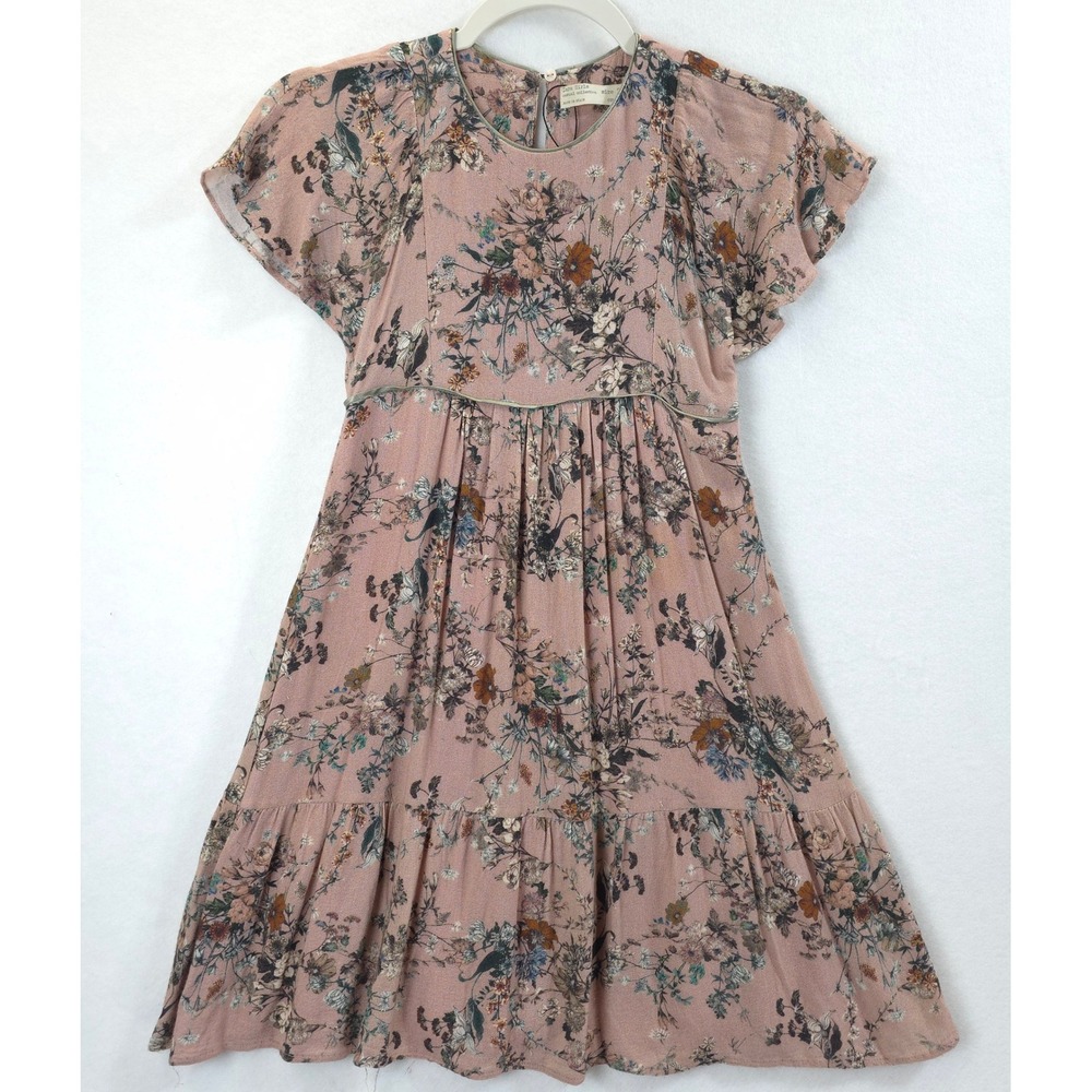 Zara Girls Cottagecore Floral Dress Flutter Sleeve Pink Kids 7 Boho Praire Fairy